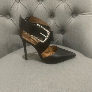 Topshop Black Heels with Silver Buckle